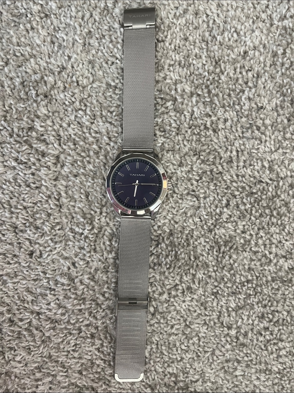 Tahari Silver Mesh Watch with Blue Dial